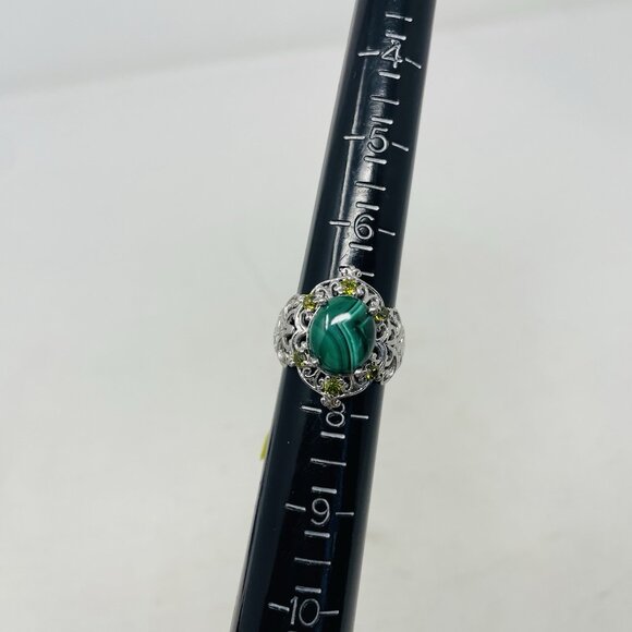 KARIS African Malachite/Simulated Peridot Size 7 Platinum Bond Brass Ring 5118 - Picture 5 of 6